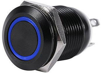 pulsante auto tuning + Interruttore a pulsante a LED, Car 12mm Interruttore a pulsante a luce momentanea a LED Attiva / disattiva custodia nera 2A(Blu)
