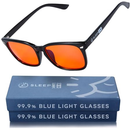 Sleep ZM Blue Light Blocking Glasses for Women + Men - Better Sleep + Anti Eye Strain Protection - Computer Screens & Gaming - Black Wayfarer - 99% Night-time Amber Lens