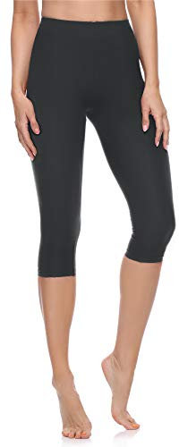 Merry Style Damen Leggings 3/4 aus Baumwolle mit Stretch – Leichte Capri Leggings Damen aus atmungsaktiver, elastischer Baumwolle, ideal für Yoga Sport Freizeit Reisen MS10-199 (Graphite, 3XL)