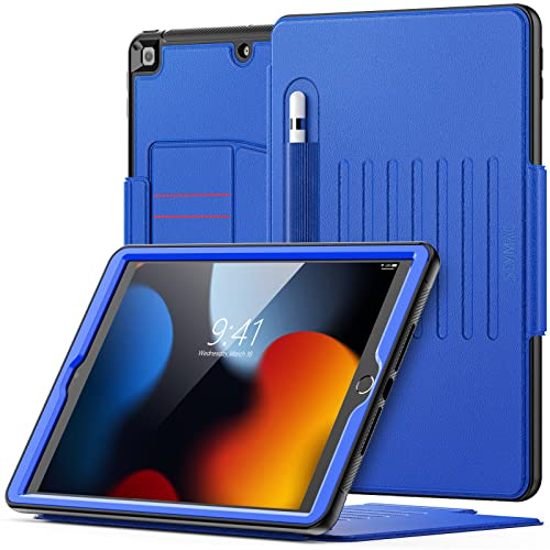 SEYMAC Case for iPad 9th/7th/8th Generation 10.2 inch 2021/2020/2019, Magnetic Smart Cover with Auto Sleep/Wake,Card Slots, Multi-angle Stand, iPad 9th Gen Case, Blue