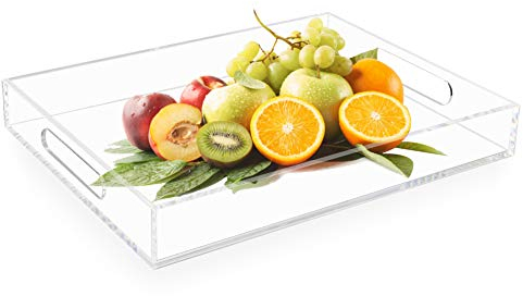 Tasybox Transparentes Serviertablett, Acryl, dekoratives Serviertablett mit Griffen, für Küche, Esszimmer, Tisch, Ottoman, Schminktisch, Arbeitsplatte, 40,6 x 30,5 cm
