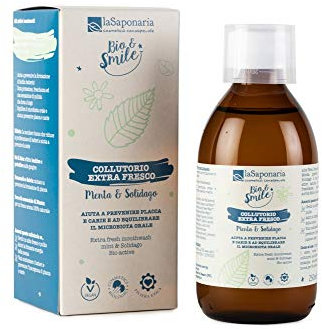 La Saponaria | Collutorio Extra Fresco Menta&Solidago, Collutorio ad azione forte a base di Menta e Solidago, Aiuta a prevenire placca e carie e ad equilibrare il microbiota orale, 250ml