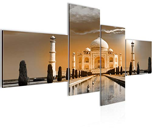 Runa Art Wandbilder Set XXL Taj Mahal Indien Wohnzimmer Schlafzimmer Gelb 4 Teilig - Made in Germany - 600545b