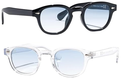 OS SUNGLASSES Lunettes de Soleil polarisées Style Johnny Depp 2 Paires Homme Vintage - Lunettes Homme et Femme + Chiffon Anti-Rayures - Verre Teinté en Polycarbonate