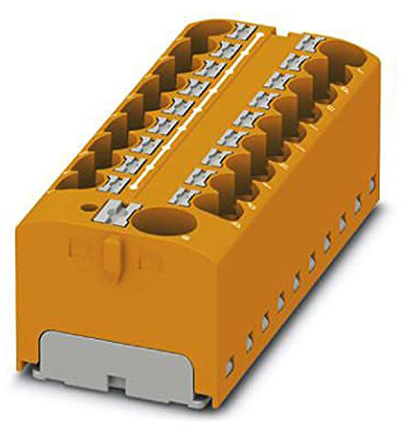 PHOENIX CONTACT PTFIX 10/18X4 OG Verteilerblock, 450 V, 32 A, Anzahl der Anschlüsse 19, Querschnitt 0,2 mm² - 6 mm², AWG 24 - 10, Breite 64,8 mm, Höhe 21,7 mm, Orange, 8 Stück