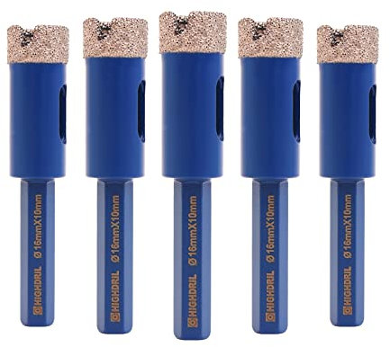 HIGHDRIL Foret diamanté pour carrelage - 5 pièces 16mm Scie à trou diamantée pour porcelaine, céramique, granit et marbre avec queue hexagonale fixée sur une perceuse électrique