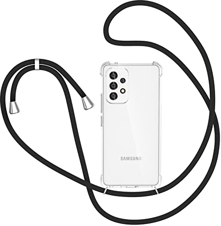 XTCASE Handykette für Samsung Galaxy A33 5G Hülle, Smartphone Necklace Handyhülle mit Band Transparent Schutzhülle Stossfest - Schnur mit Case zum Umhängen in Schwarz