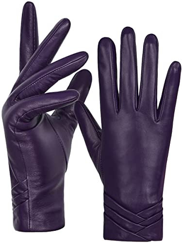 GSG SINCE 1998 Echtes Lammfell Lederhandschuhe für Damen Warm Gefütterte Touchscreen Winterhandschuhe Violett L