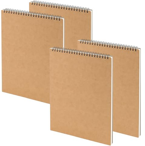 MUKCHAP 4 Pack A4 Spiral Bound Landscape Sketchbook, 160gsm A4 Sketch Drawing Pad with Kraft Hardboard Cover, 30 Sheets/60 Pages