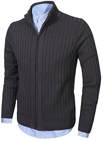 Uomo Maniche Lunghe Cardigan Inverno Cerniera Maglione con 2 Tasche Grigio Tecnico L