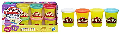 PlayDoh A5417EU9 A5417EU8 Glitzerknete für fantasievolles und kreatives Spielen, Multicolor & B6508ES0 Hasbro B6508EL2-4er Pack Grundfarben Knete, blau, gelb, rot, weiß