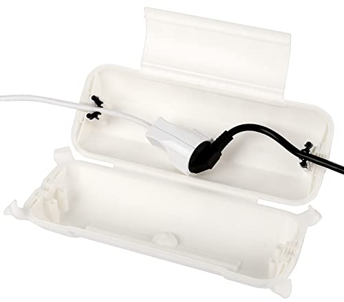 RESTMO IP44 wasserdichte Kabelbox für den Außenbereich (Outdoor), wetterbeständige Große Schutzbox für Verlängerungskabel, Schukostecker, Elektrowerkzeug, 290mm x 110mm x 75mm, Weiß