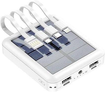 Solar Power Bank, 20000mAh Wireless Portable Charger with Dual USB, USB C, Micro USB Port, IOS Cable, Solar Emergency Power Supply, External Solar Battery with LEDs Flashlight