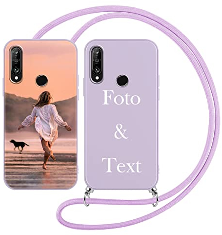 Yoedge Handykette Personalisierte Handyhülle für Huawei P30 Lite Hülle mit Band Kordel 6,15,Selbst Gestalten/personalisiert Foto Bild Text Individuelle Schutzhülle Lila Cover für Huawei P30 Lite Case