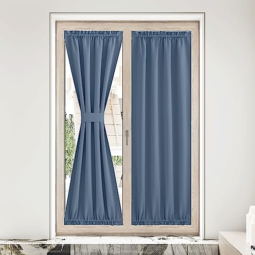 NICETOWN Stone Blue Door Window Curtains for Doorway, Farmhouse French Door Curtain Thermal Insulated Blackout Shade for Patio Kitchen Bathroom Window, 1 Panel, 36 W x 80 L