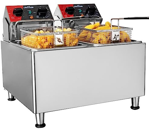 CROSSON 20Lbs Dual Tank Electric Deep Fryer with Rotary fryer head,30 Minitues Timer,Removable 304 SS Oil Tank with Handle,9L Countertop Deep Fryer for Home Use