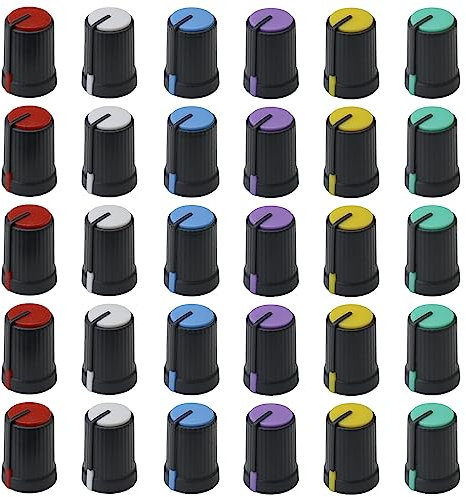 30 Pack Mixed Colour D270 Audio Rotary Control Knobs 6mm D-ShaftGrey Body Guitar/Mixer Knob