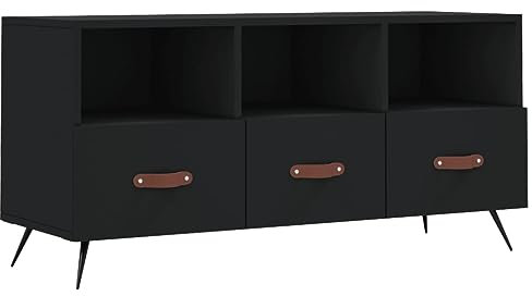 vidaXL TV Schrank, Fernsehschrank mit 3 Schubladen, Fernsehtisch für Wohnzimmer, Lowboard Sideboard TV Ständer TV Gerät, Schwarz Holzwerkstoff