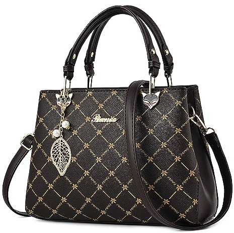 FORRICA Handtaschen Damen Umhängetasche Modedruck mit Exquisiter Anhänger Frauen Henkeltasche PU Leder Schultertasche für Arbeit Einkaufen Verabredungen Dunkel Braun