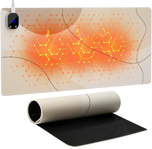 iCasso XXL Heated Desk Pad, Heated Mouse Pad Hand Warmer, Warm Desk Mat with 4 Heating Levels for Computer Keyboard, 35.4 x 15.7 Large Mousepad for Home Office Work (Brown Art)
