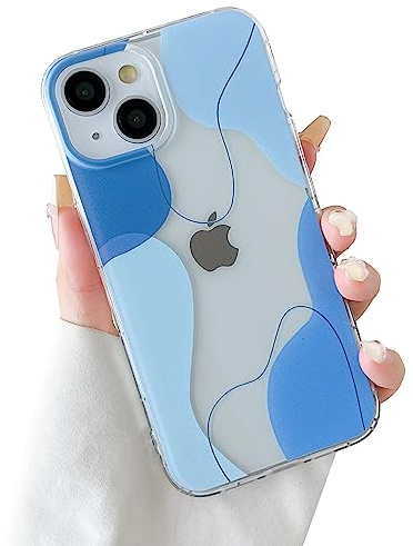 DEFBSC Compatible with iPhone 15 Case, Transparent Color Mix Aesthetic Design Soft TPU Bumper Slim Thin Shock-Absorbing Protective Phone Cover - Blue