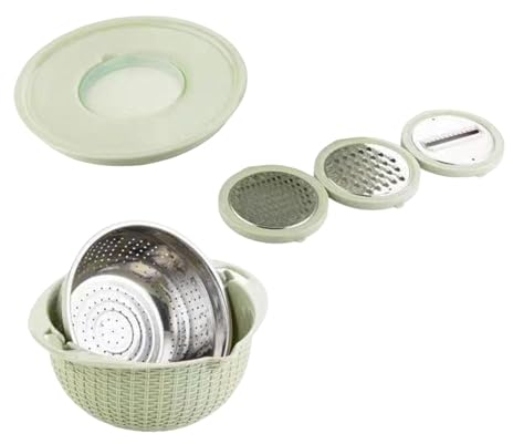 Folpus Scolapasta con set di ciotole, scodella da cucina, grattugia per affettare, cestello per il lavaggio della pasta di chicchi di riso, Verde