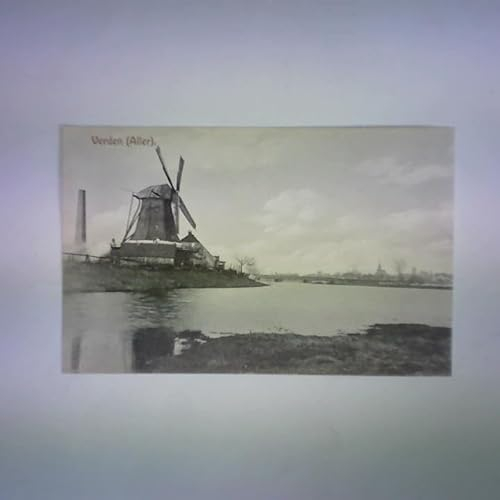 Verden (Aller). Windmühle und Industrieschornstein an der Aller - Ansichtskarte