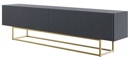 Selsey TV Schrank Board Sideboard Fernsehtisch Fernsehschrank 175 cm Goldene Beine Gefräste Front Schwarz Veldio