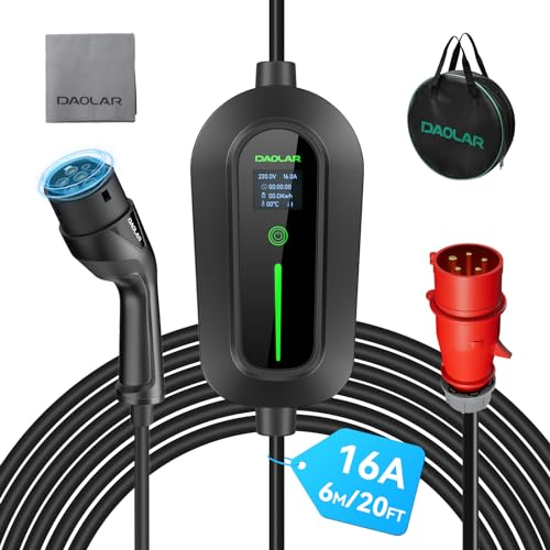 DAOLAR Mobile Wallbox 11kW,Typ 2 Ladekabel CEE 16A,3 Phasig EV Ladegerät Einstellbarer Strom und Einstellung Startzeit,Ladestation für Elektrofahrzeuge für Alle IEC 62196-2 Stecker,6 M mit Tasche
