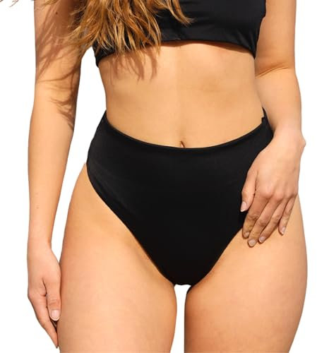 MYLILY Bikini Brésilien Femme Noir | Bas de Bikini Femme | Bas de Maillot de Bain Noir | Bas de Bikini Ado Shaping (M)