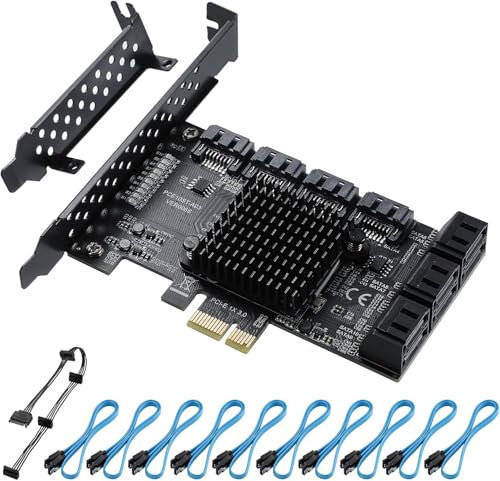 YABOANG 10-PORT SATA 3.0 PCIe 3.0 EXPANSION CARD WITH LOW PROFILE BRACKET AND SATA CABLES (ASM1166+JMB575)