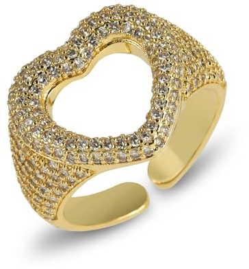 GleaMora Herzförmige verstellbare Öffnung mit CZ Ring Ins Stil Hip Hop Ring Valentinstag süß romantisch Einfacher Unisex-Schmuck Geschenk