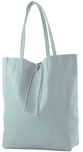 modamoda de T163 Damen Leder Shopper Schultertasche Large mit Innentasche handmade in Italy, Farbe:Eisblau