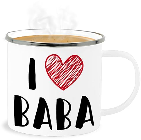 Emaille Becher Blechbecher - Papa - Tassen - I Love Baba - 300 ml - Weiß Silber - vatertag paps tasse dad daddy vater geschenk papas daddys vatertagsgeschenk deddys best dadys my vaeter sprüche