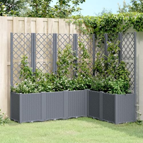 CIADAZ Jardinière avec Treillis Gris 160x120x140 cm PP,Jardiniere sur Pieds,Bac avec Treillis,Jardiniere Terrasse