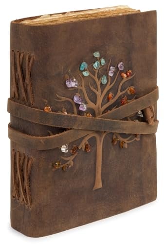 GlobeeCraft Reise-Notizbuch aus Leder mit Baum des Lebens, pflanzlich gegerbt, Baumwollpapier, ideal als Tagebuch zum Schreiben, Notizbuch für Reisen oder Notizbuch, 18 x 13 cm