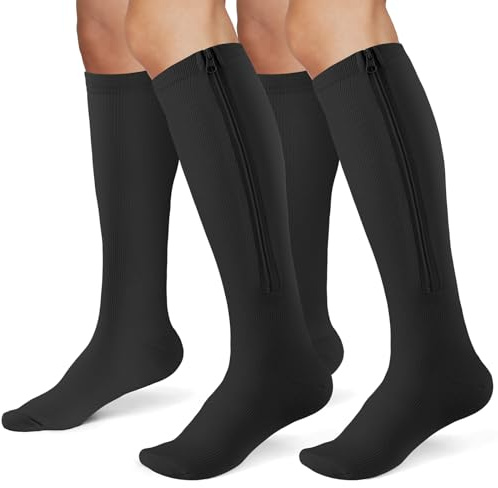 FOFLORA Kompressionssocken mit Reißverschluss für Damen und Herren, 2 Paar, 15–20 mmHg, geschlossene Zehen-Kompressionsstrümpfe sind am besten für sportliches Laufen geeignet