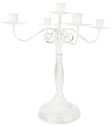 Glomora Kerzenständer, fünf Armiger Kerzenhalter aus Metall Vintage Kandelaber für Halloween, Kerzenhalter aus Eisen Dekorativ, Weihnachten, Hochzeiten und Festliche Anlässe (Weiß)