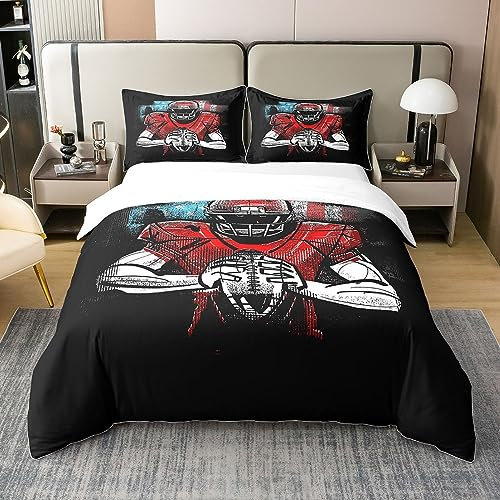Loussiesd Fußball 100% Baumwolle Bettwäsche Set 220x240cm für Jungen Flagge Bettbezug Set Retro Rugby American Football Bettwäsche Geschenk für Baseball Liebhaber Betten Set