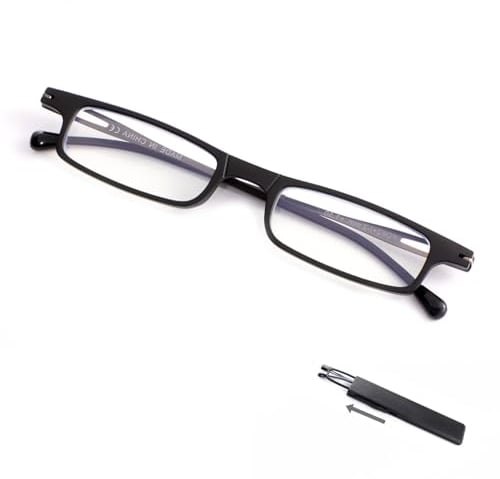 SKYWAY Ultra Dünne Faltbare Lesebrille für Herren Damen, Ultraleicht Blaues Licht Blockierend Kompakte Computerbrille, Metall und TR90 Rahmen Schwarz, 2.0