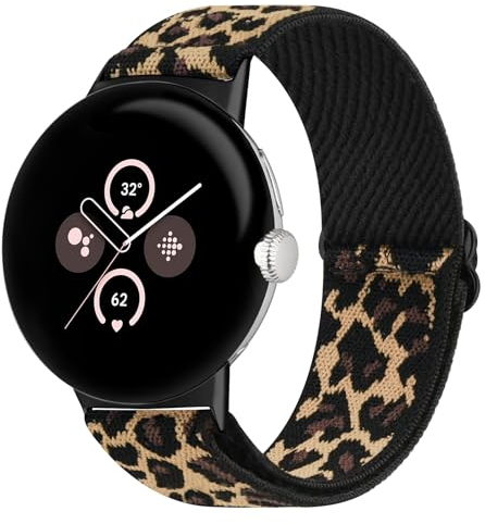 Amzpas Google Pixel Watch Armband - Verstellbares Nylon Ersatzarmband für Pixel Watch 2/1 - Damen und Herren (Leopard)