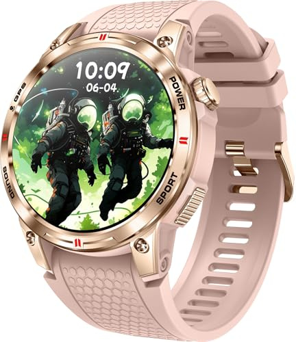 GPS Smartwatch Herren Damen Fitnessuhr Smart Watch mit Telefonfunktion Fitnesstracker Schrittzähler Militär Outdoor Uhr mit Kompass Sportuhr Pulsuhren Herren Laufuhr Blutdruckmessung Schlaf Tracker