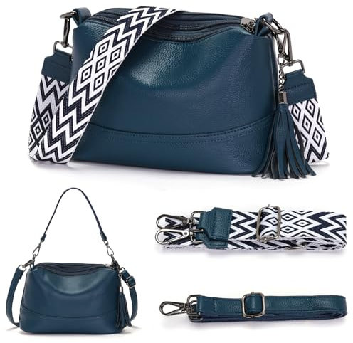 LANXINGLUO umhängetasche Damen klein Handtasche dunkelblau klein Crossbody Bag Damen Mit3 austauschbaren Schultergurten kleine umhängetasche