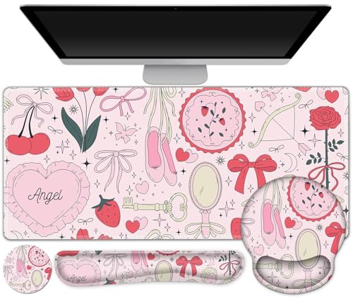 Gaming Mouse Pad, Large Desk Pad, Cute Desk Pad, 4 in 1 XXL Mouse Pad + Keyboard Wrist Rest + Mouse Wrist Rest + Coaster Set with Ergonomic