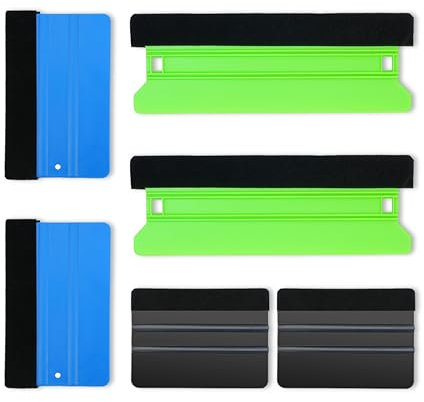 CarSleek 6Pcs Vinyl Wrap Squeegee Set, Felt Edge Scrapers for Car Tinting, DIY Wallpaper, Cabinet Film, Window Tint, Furniture Wrap, Green Black Blue Tools, 3 Hardness Levels