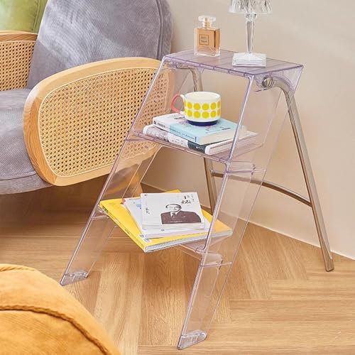 DAXUESEH Scala A 3 Gradini in Acrilico Sgabello Pieghevole con Design 2 in 1 Scala A Gradini Leggera E Portatile con Ampio Pedale Antiscivolo per Casa E Ufficio