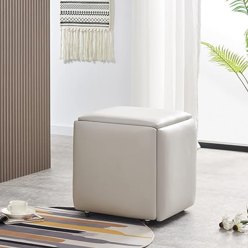 Ottoman Cube Chair 5 in 1 Stapelhocker mit Rollen - Faux PU Fußstütze Hocker für Wohnzimmer, Esszimmer - Kleines quadratisches Design