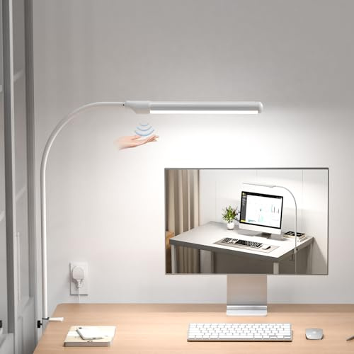 SIBI Lampe de bureau LED avec pince pour bureau à domicile, lampe de bureau d'architecte avec capteur à ondes de main et bras réglable, 5 températures de couleur à clipser avec fonction mémoire pour