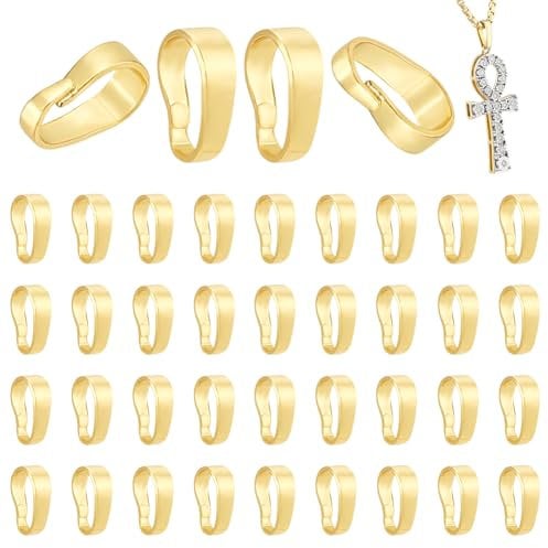 HOBBIESAY 40Pcs Snap on Bails 7mm Gold Snap Bail Hook Necklace Clasps Pendant Clasps Metal Clasp Connectors Bails Small Charm Clasp for DIY Necklace Bracelet Jewelry Making