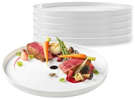 PALUPLUS Set 6 Piatti Piani in Vetro Opale Temperato Bianco, Diametro 27 cm, Bordo alto 2 cm, Resistenti ad Urti e Sbalzi Termici, Adatti per Microonde, Lavabili in Lavastoviglie -9475F